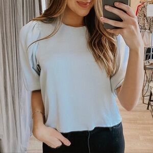 BB Dakota Ice Satin Puff Sleeves Sleeve Me in Charge Top Size XS NWT